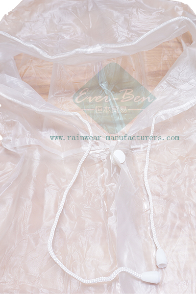 Promotional PVC clear rain mac drawing string hood